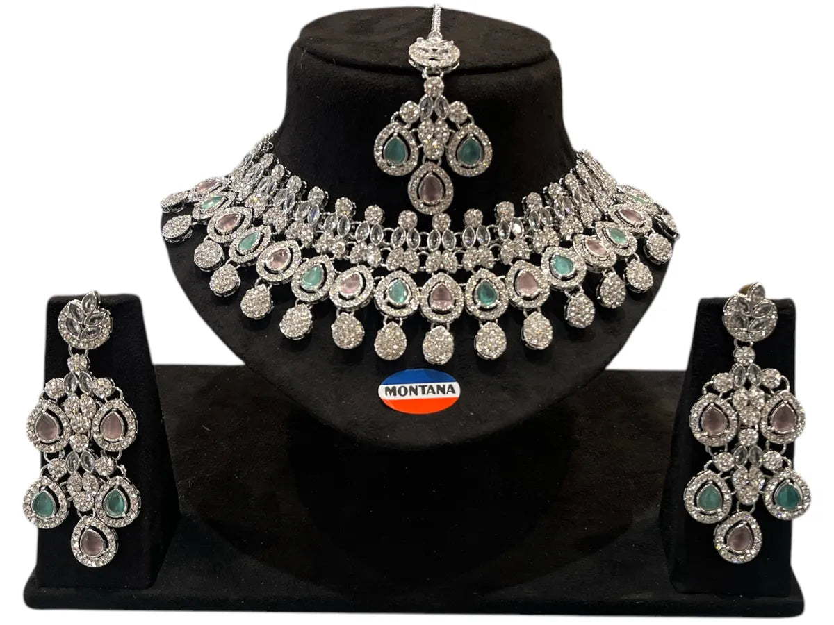 Ruby Brass Glass Stone Choker Set For Women