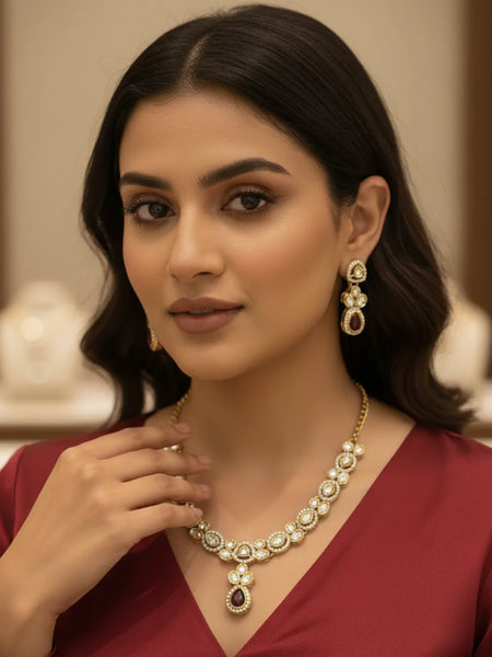 Wine Kundan Set for women