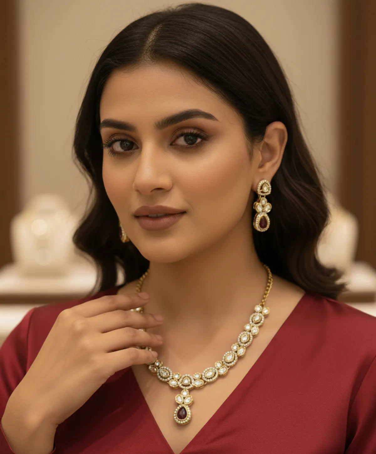 Wine Kundan Set for women