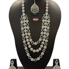 Green Brass Multilayer Necklace Set For Women
