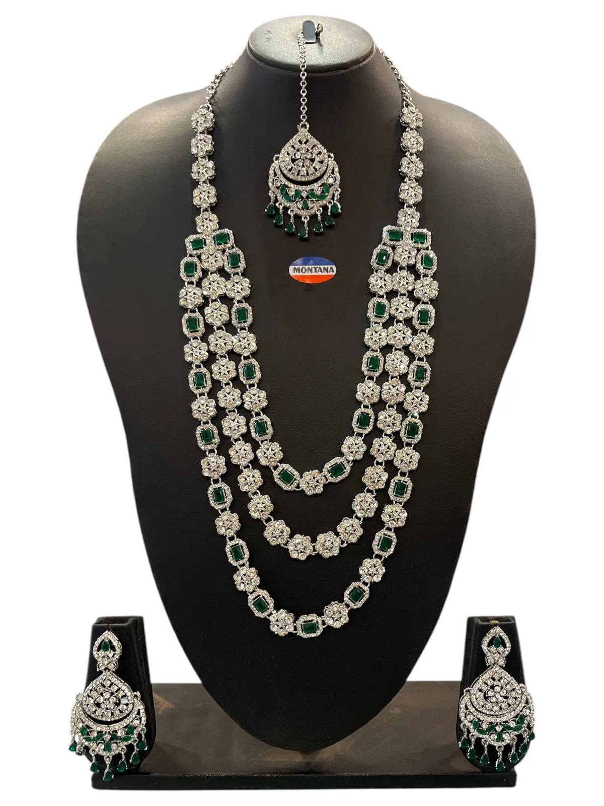 Green Brass Multilayer Necklace Set For Women