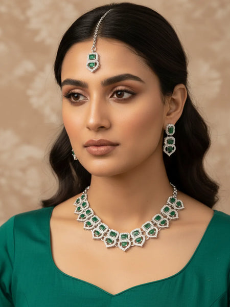 Green Glass stone Necklace set for Women