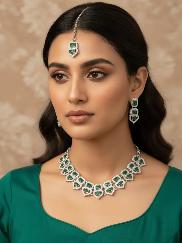 Green Glass stone Necklace set for Women