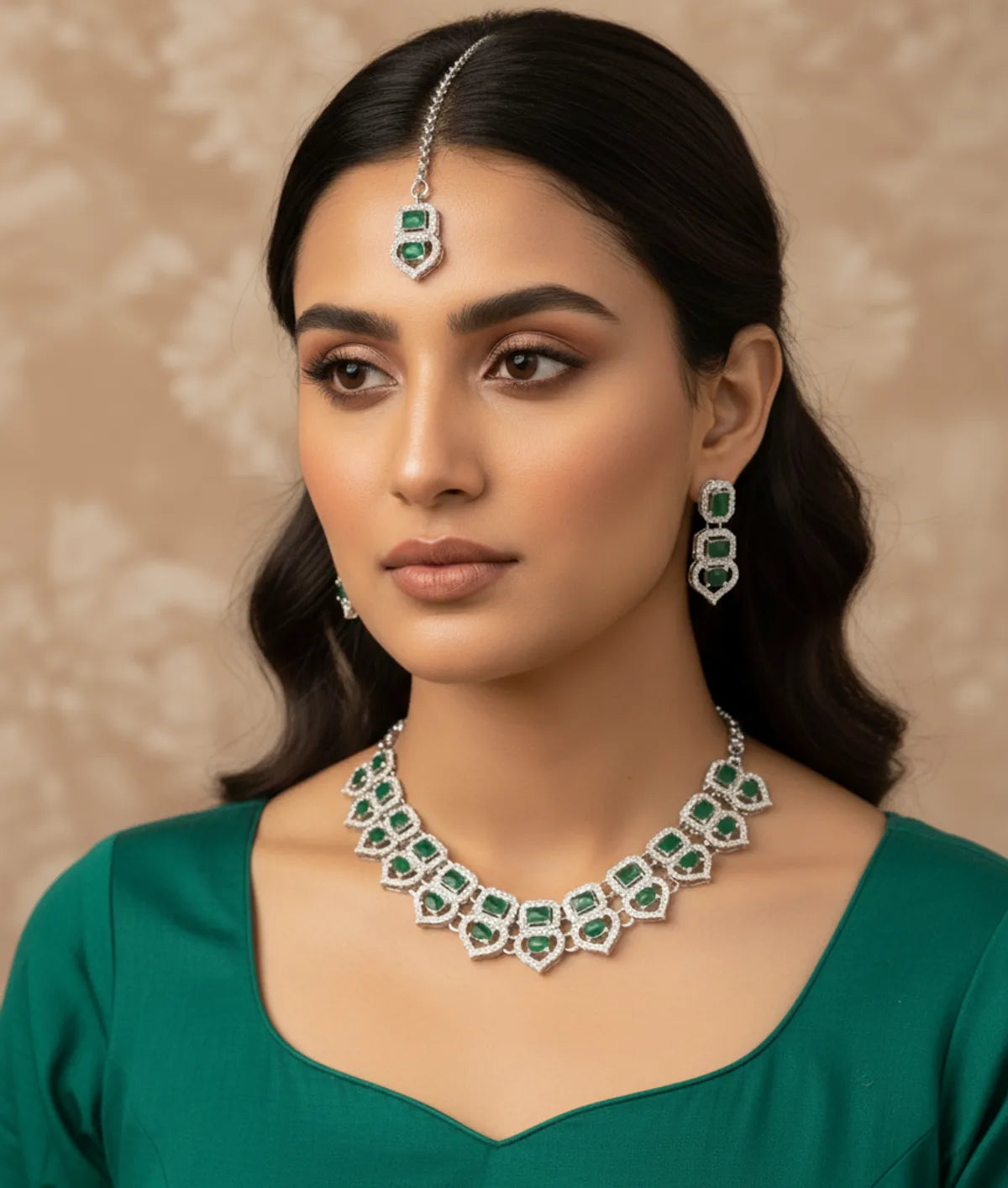 Green Glass stone Necklace set for Women
