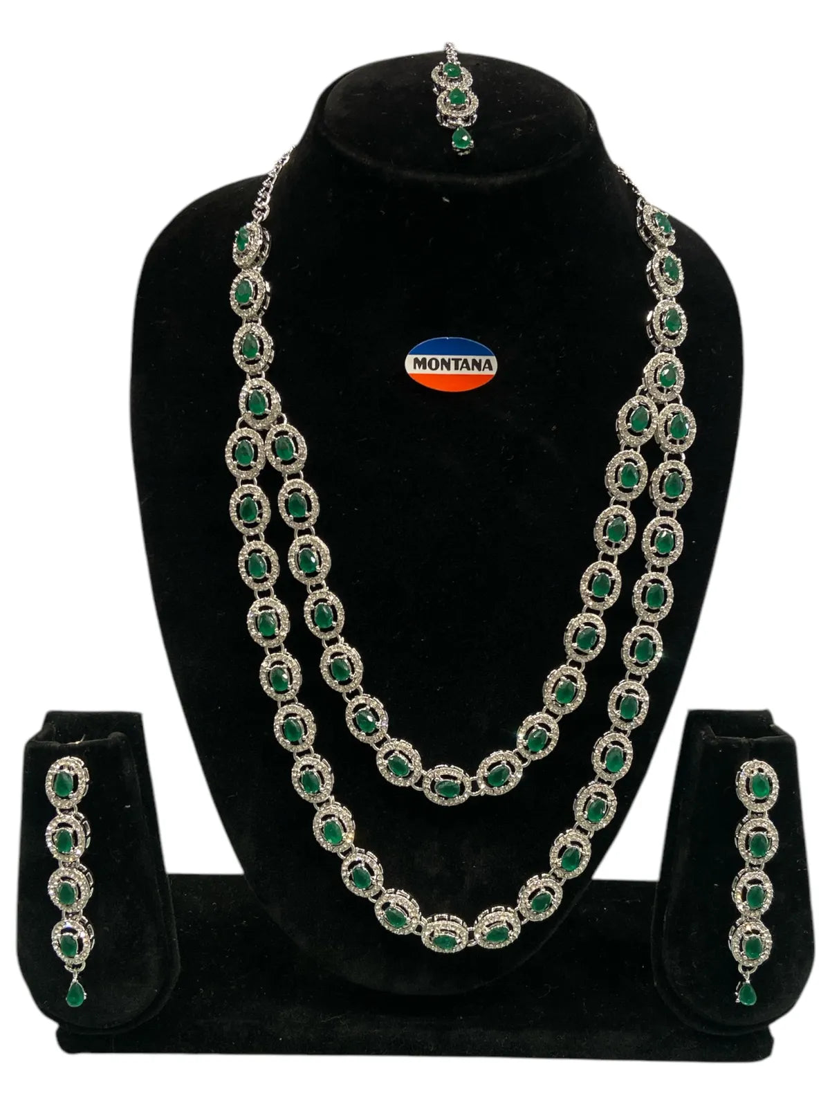 Green Brass Multilayer Necklace Set For Women
