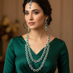 Green Brass Multilayer Necklace Set For Women