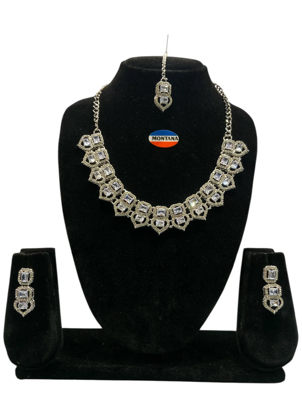 White Glass stone Necklace set for Women