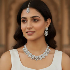 White Glass stone Necklace set for Women