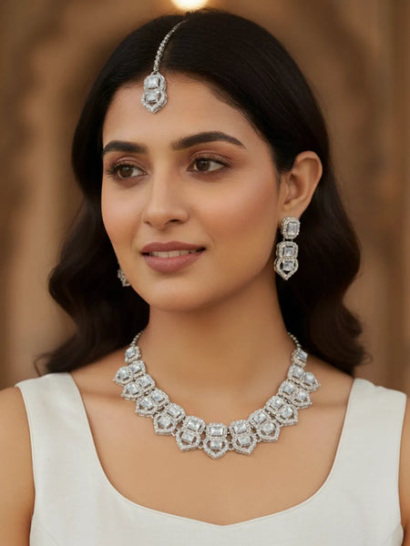 White Glass stone Necklace set for Women
