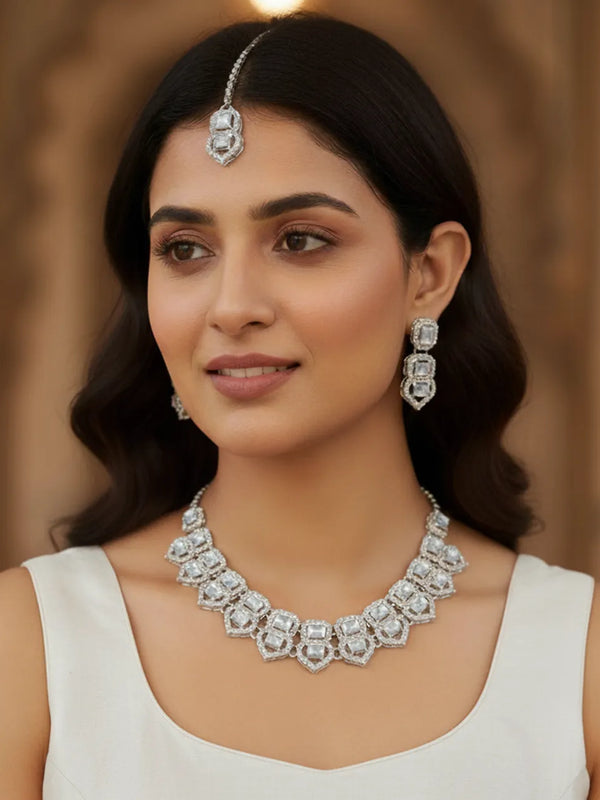 White Glass stone Necklace set for Women