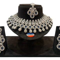 monatana Blue Brass Glass Stone Choker Set For Women