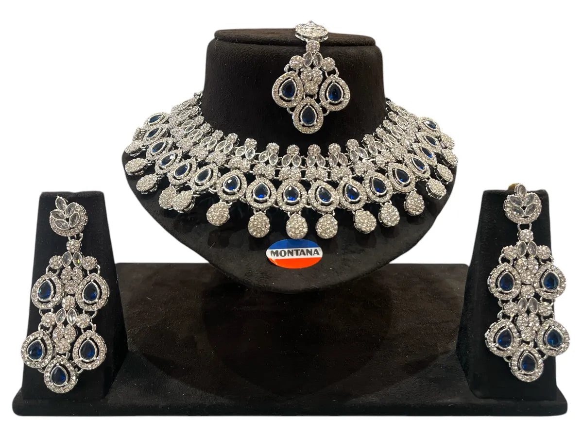 Green Brass Glass Stone Choker Set For Women