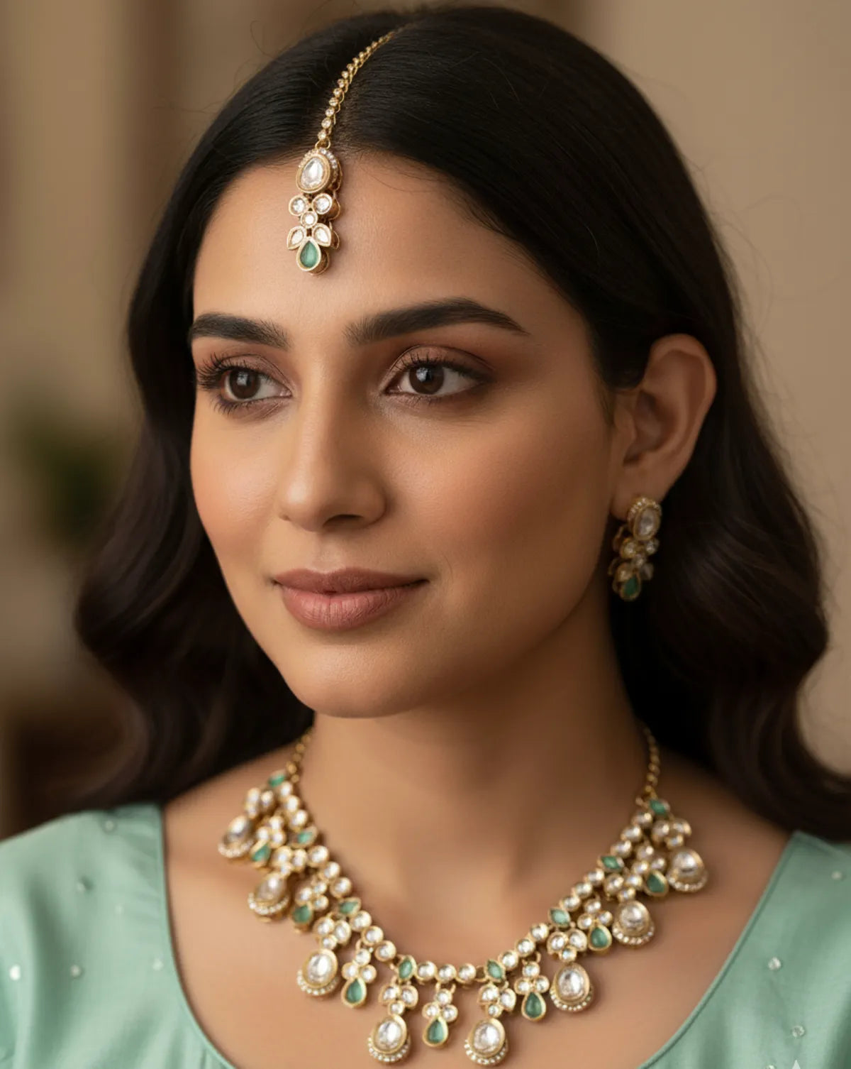 Mint Kundan Set for women