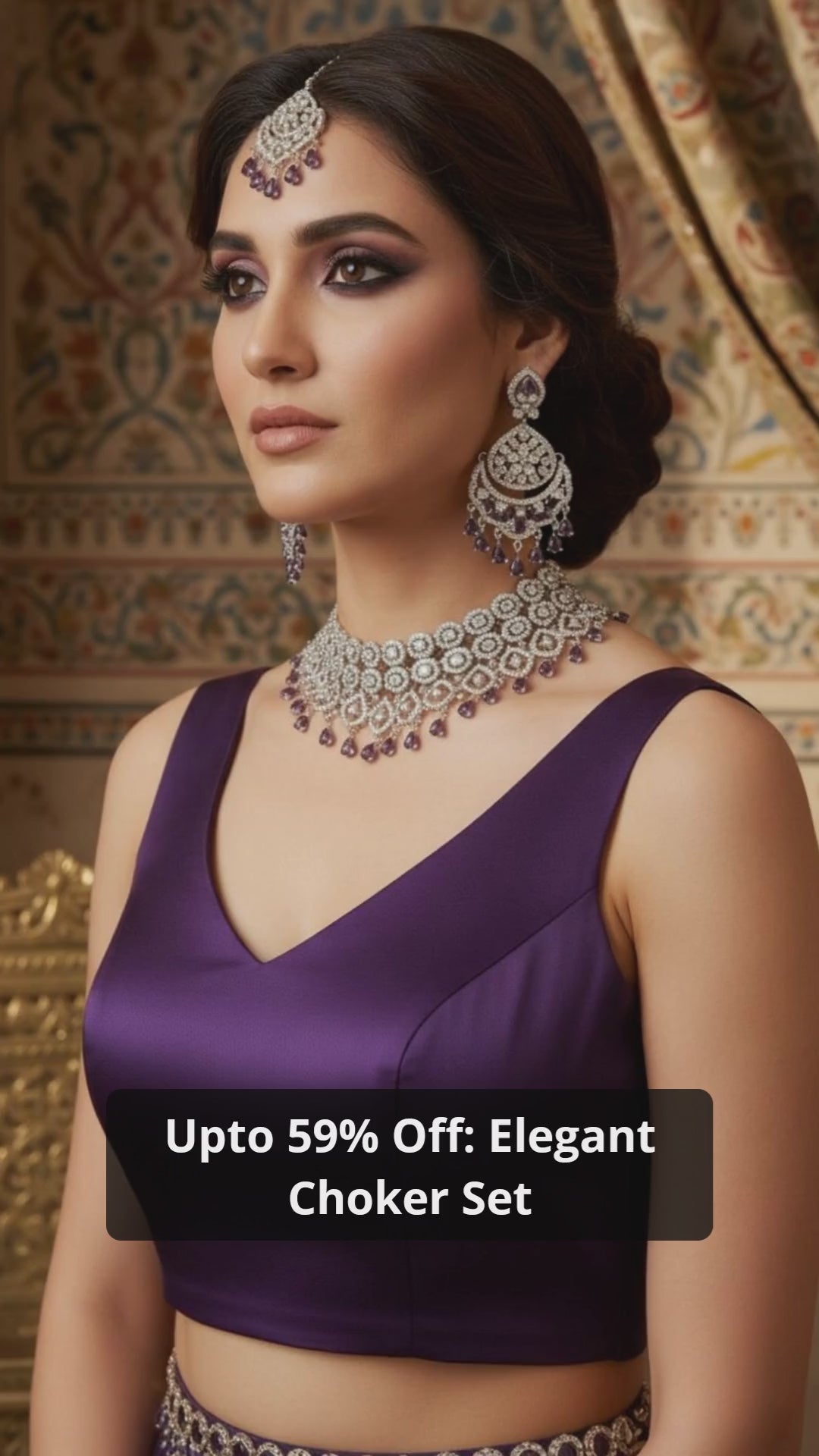 Wine Brass Glass Stone Choker Set For Women