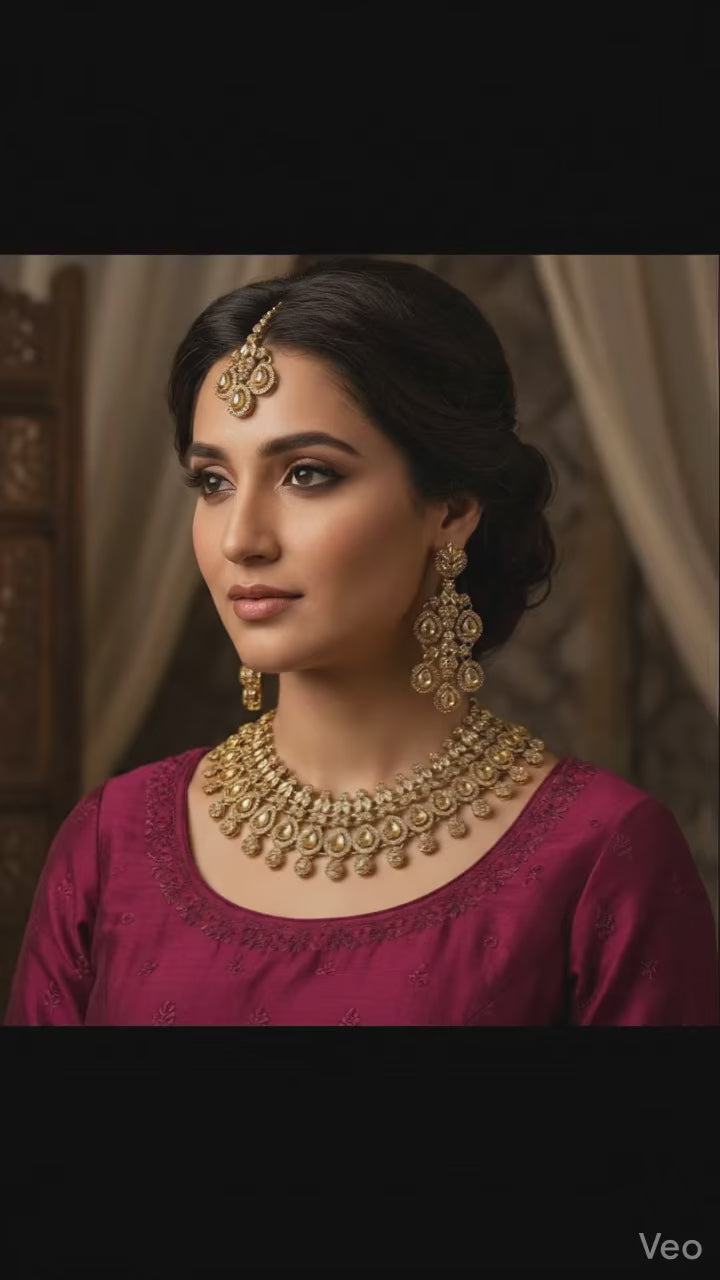 Mehandi Brass Glass Stone Choker Set For Women