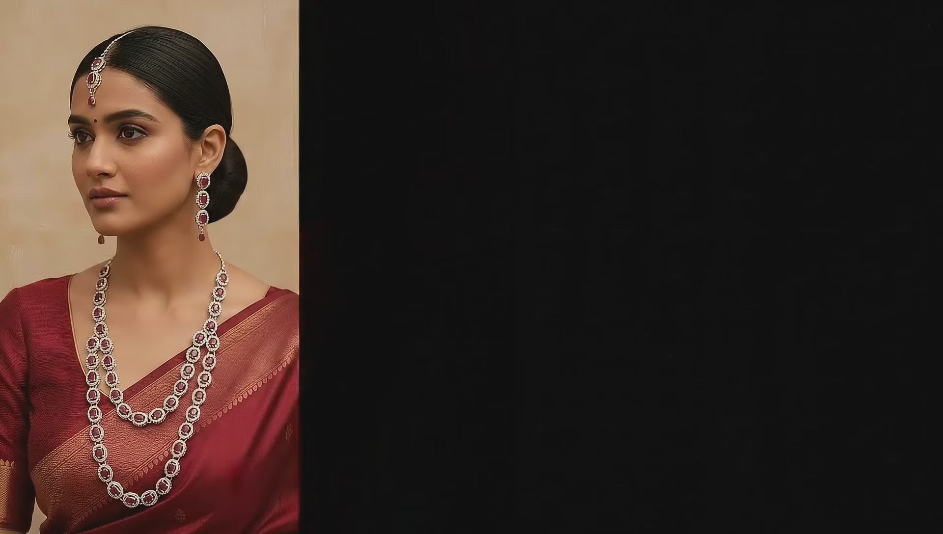 Ruby Brass Multilayer Necklace Set For Women