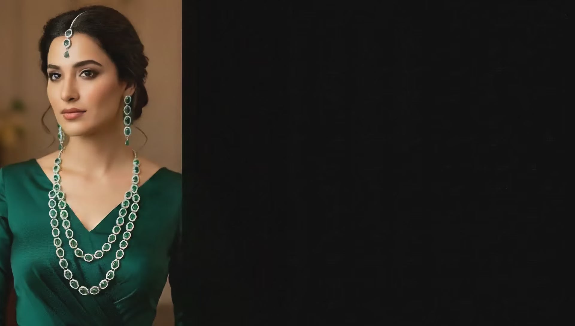 Green Brass Multilayer Necklace Set For Women