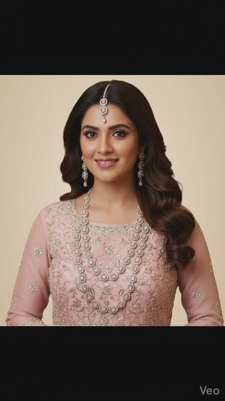 Pink Brass Multilayer Necklace Set For Women