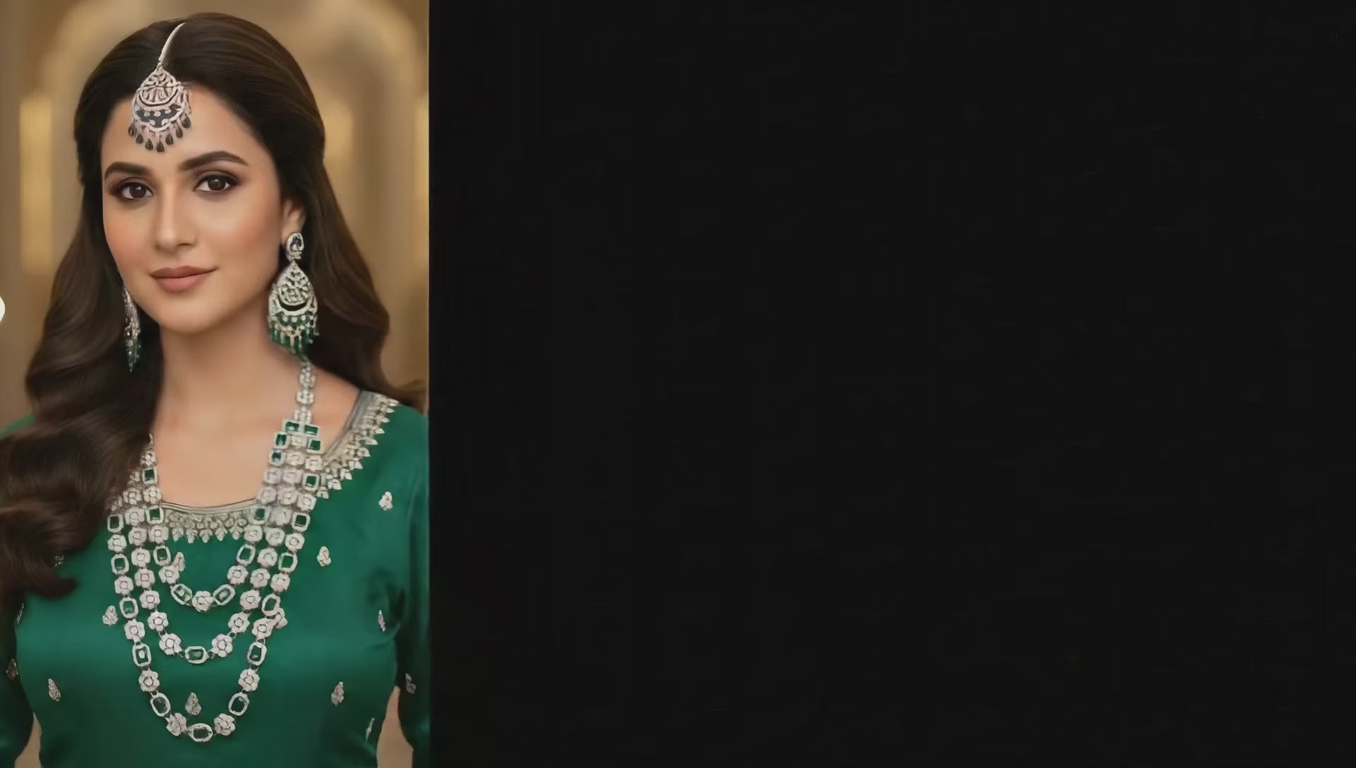 Green Brass Multilayer Necklace Set For Women