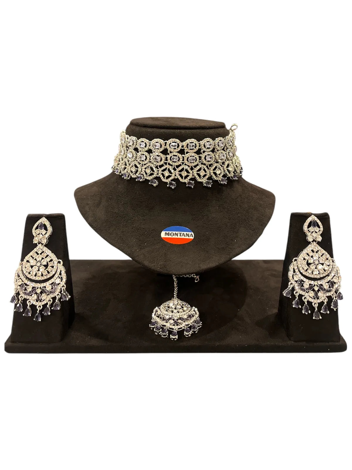 Ruby Brass Glass Stone Choker Set For Women