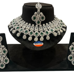 Green Brass Glass Stone Choker Set For Women