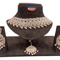 Pink Brass Glass Stone Choker Set For Women