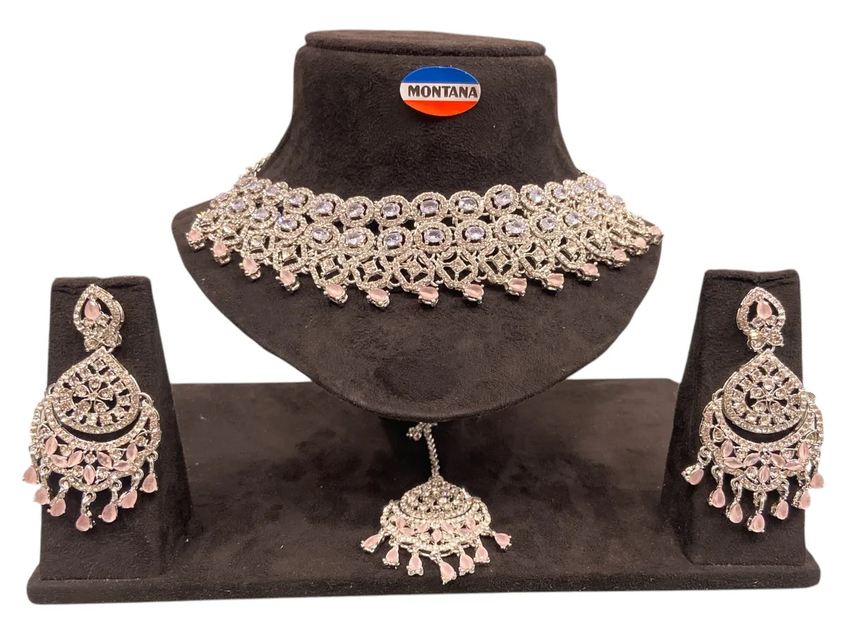 Ruby Brass Glass Stone Choker Set For Women